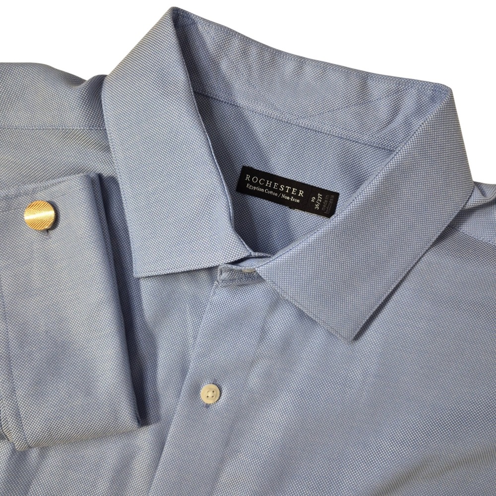Rochester Dress Shirt Mens 19 36/37 Blue Egyptian Cotton French Cuff Classic B&T